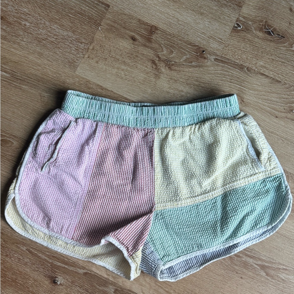 BDG Pink and Yellow Athletic Shorts with Elastic Waistband
